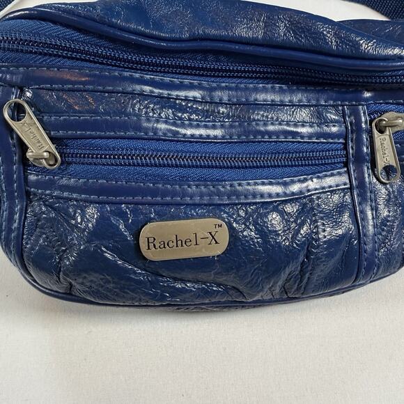 Vintage 100% Leather 90s Mod Grunge Punk Belt Bag Fanny Pack - Blue Adjustable - Picture 2 of 11